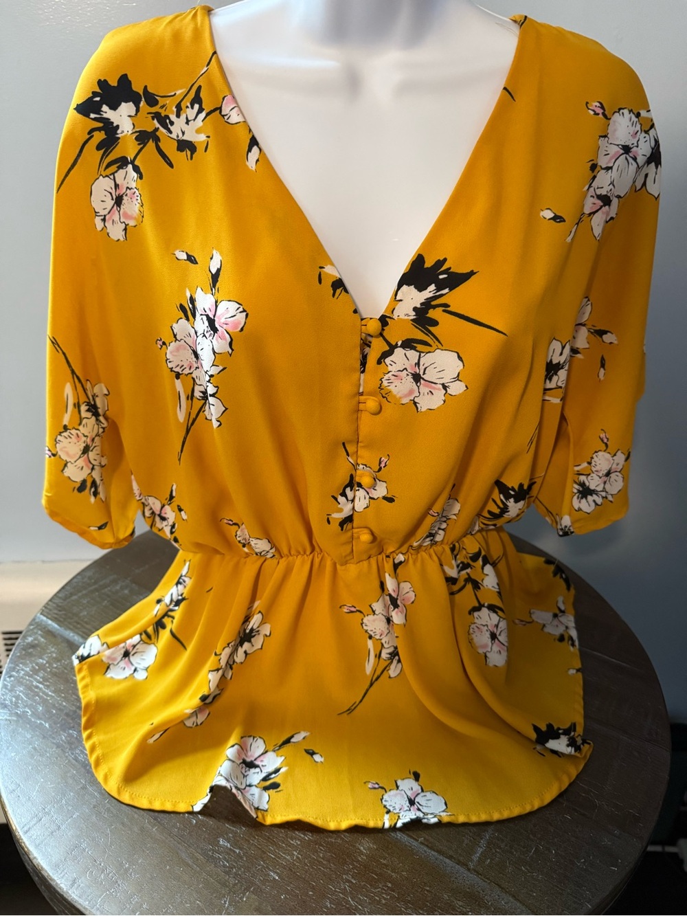 Mustard Floral V-Neck Women’s Blouse